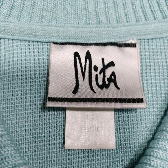 Vintage Mita Blue Knit Button Front Longsleeve Cardigan Top & Skirt Set Size 12P - Picture 6 of 14